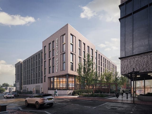 Beckton House brick building with modern windows exterior at Beckton House in Nottingham Student Accommodation
