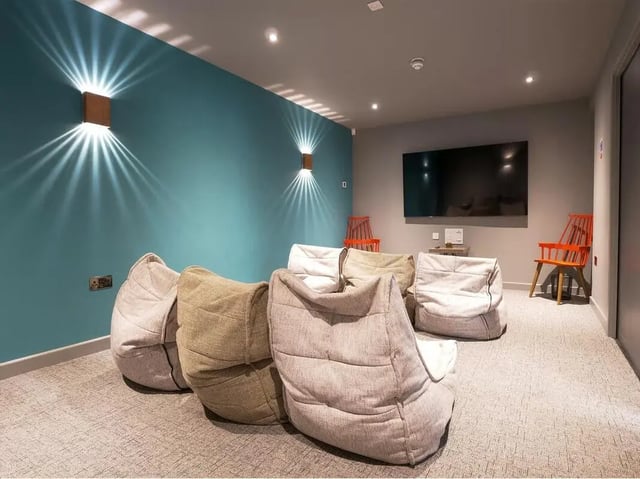 Beanbag chairs in front of television playing area at Emily Davies in Southampton Student Accommodation