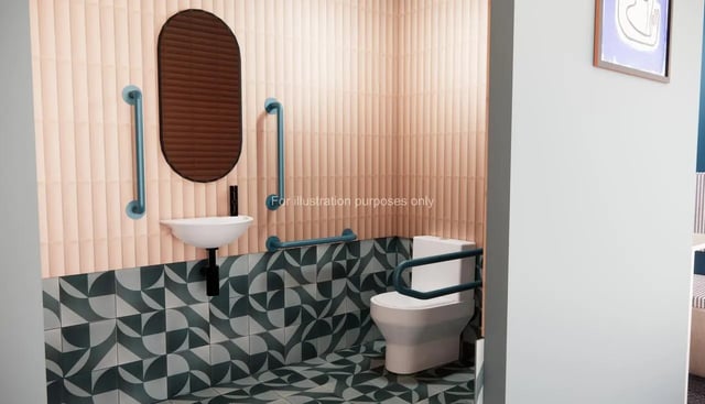 Accessible toilet sink mirror grab bars bathroom at Selly Oak Court in Birmingham Student Accommodation