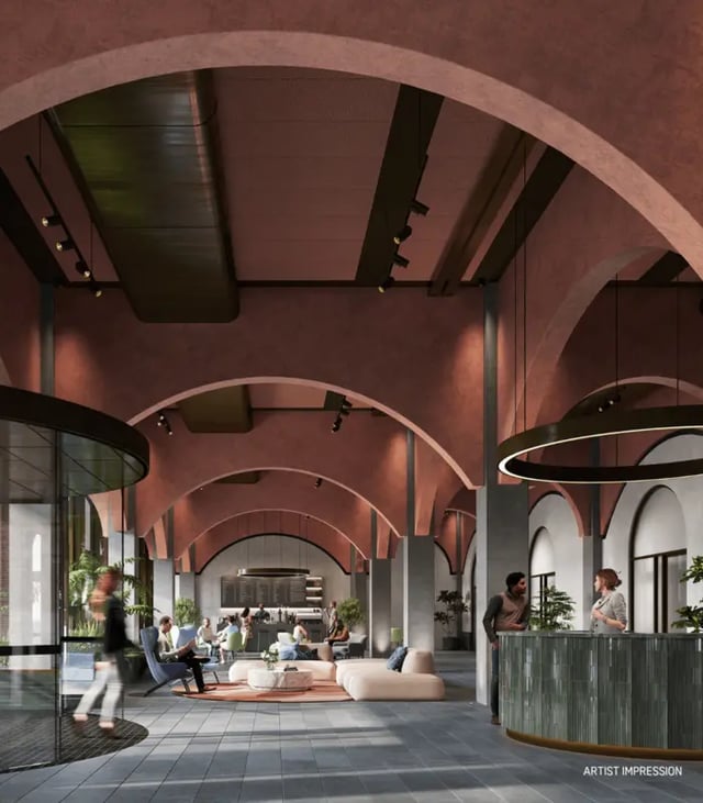 Lobby with seating reception and bar common area at Indi Footscray in Melbourne Student Accommodation