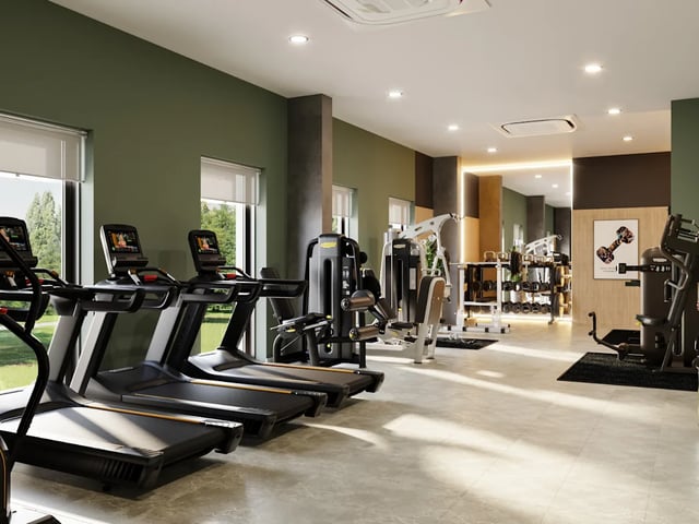 Treadmills weight machines and dumbbells gym facility at Biscuit Factory in Belfast Student Accommodation