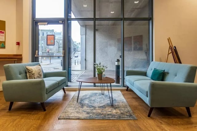 Two sofas small table rug living room at Mealmarket Exchange in Aberdeen Student Accommodation