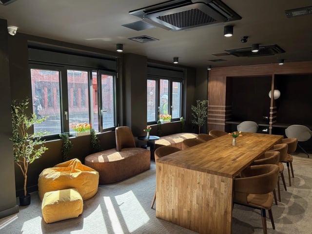 Beanbags couch table chairs study area at The Port On The Square in Bristol Student Accommodation