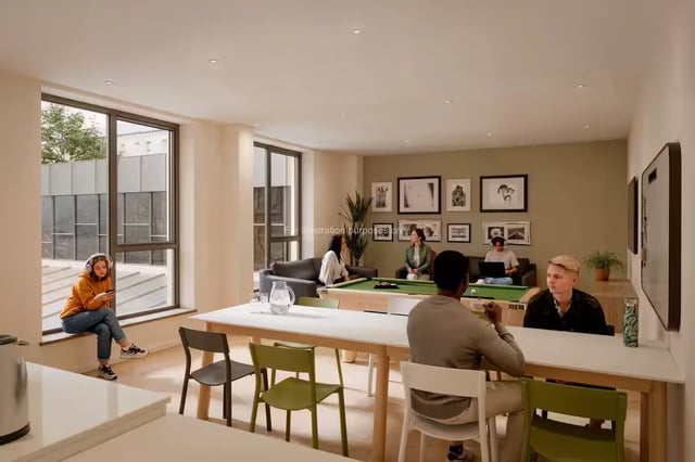 People relaxing and playing pool common room at Ryan Hall in Belfast Student Accommodation