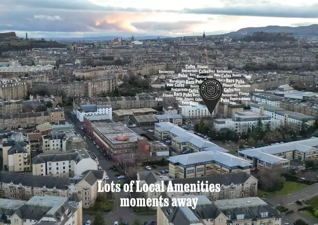 Cityscape with buildings and local amenities markers exterior at The Pepper Mill in Edinburgh Student Accommodation