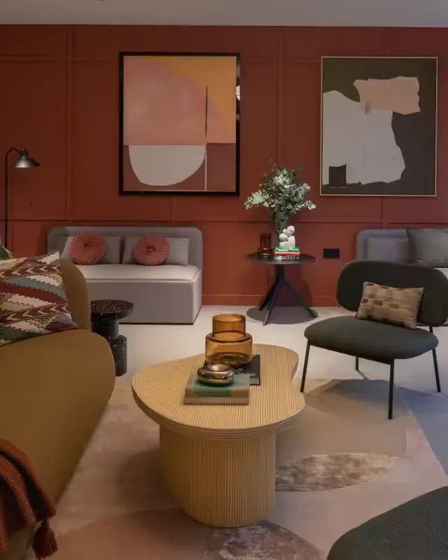 Modern living area with abstract art and furniture Living room at The Pepper Mill in Edinburgh Student Accommodation