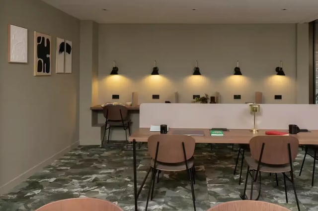 Desks with chairs and lamps study area at The Pepper Mill in Edinburgh Student Accommodation