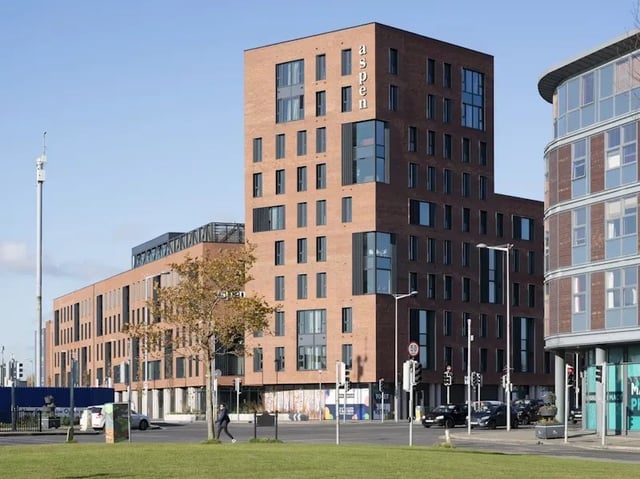Modern brick student accommodation building exterior exterior at Aspen Dublin in Dublin Student Accommodation