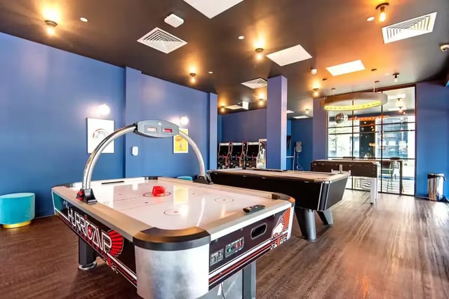 Air hockey pool tables arcade games lounge area at Howard Gardens in Cardiff Student Accommodation