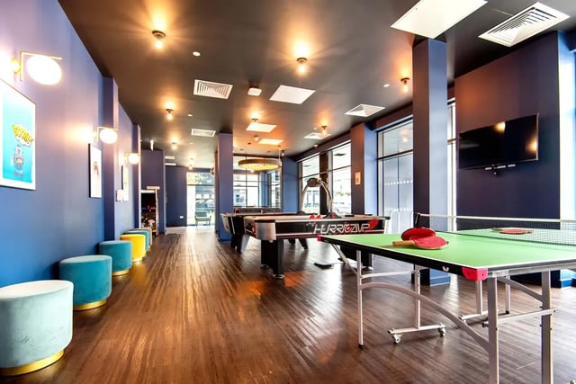 Ping pong table air hockey table and seating. Communal area. at Howard Gardens in Cardiff Student Accommodation