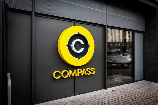 Compass logo building exterior view at Compass in Birmingham Student Accommodation