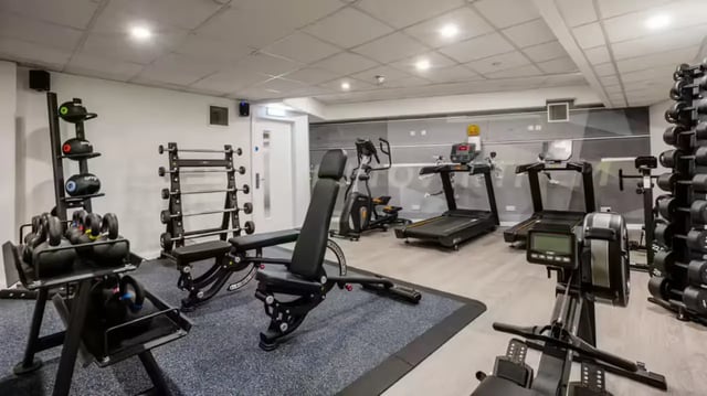 Dumbbells treadmills rowing machine weight bench gym at Gallery Apartments in Glasgow Student Accommodation