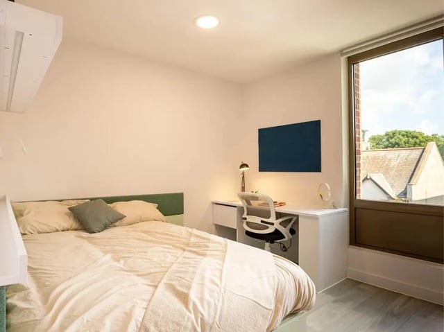 Bed desk and chair in student bedroom at Promenade Student Living in Brighton Student Accommodation