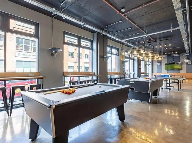 Pool tables and ping pong tables communal area at Globe Works in Birmingham Student Accommodation