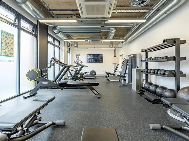 Rowing machine treadmills weight rack gym gym at Globe Works in Birmingham Student Accommodation