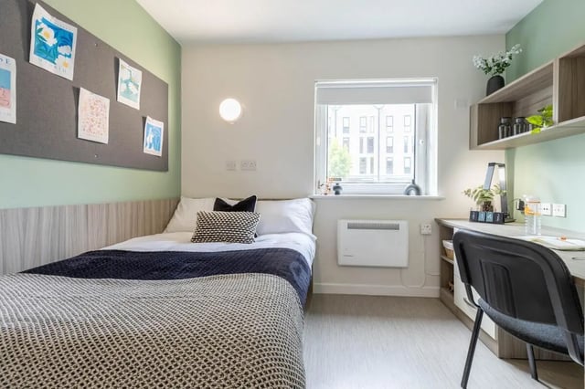Bed desk and bulletin board bedroom at Hamwic Hall in Southampton Student Accommodation