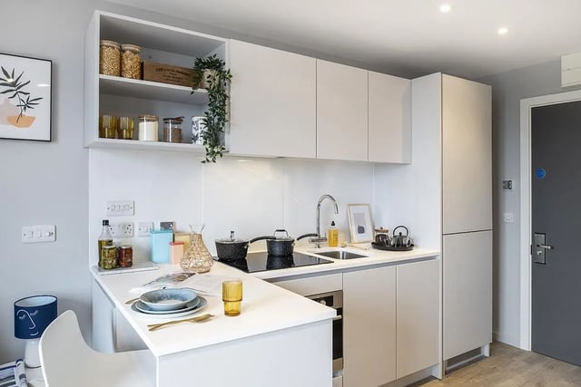 Modern kitchen with sink pots and plates kitchen at Hillside House Sheffield in Sheffield Student Accommodation