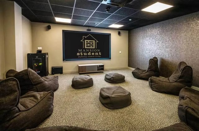 Beanbags and media cabinet gaming room at Ernest Place in Durham Student Accommodation