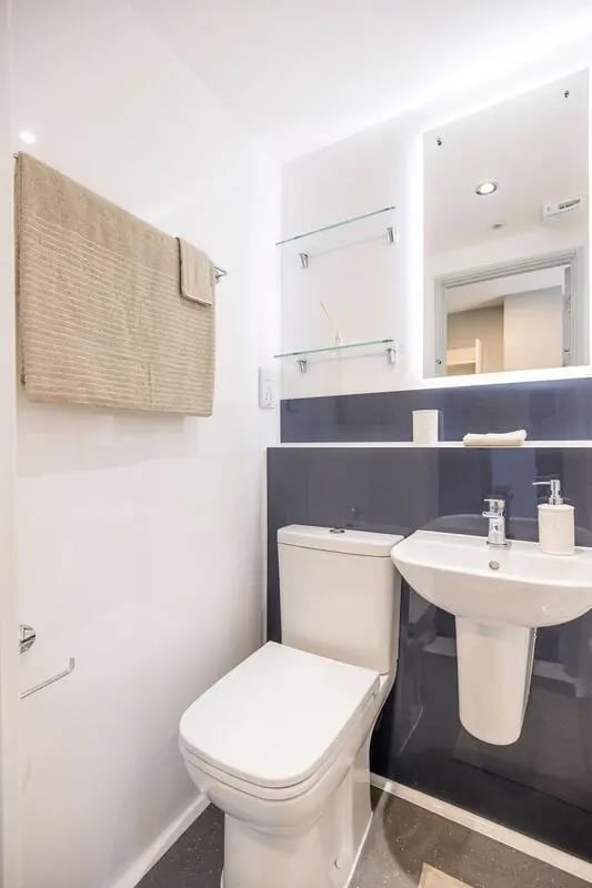 Toilet sink towel mirror bathroom at Ash Grove Court - Guildford in Guildford Student Accommodation