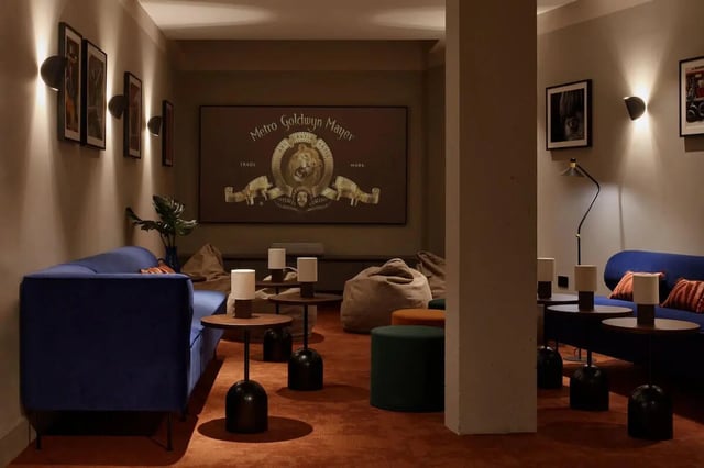 Blue sofas beanbags tables Metro Goldwyn Mayer cinema at Tribu Kingston in Kingston Upon Thames Student Accommodation