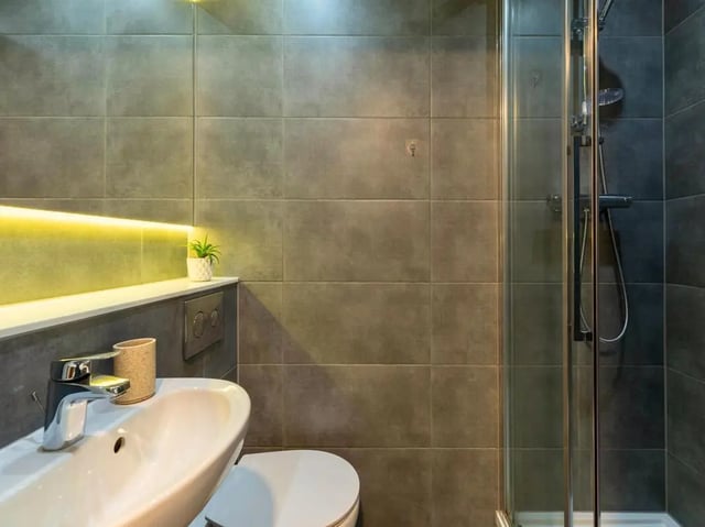Sink toilet shower plant bathroom at Scotway House in Glasgow Student Accommodation