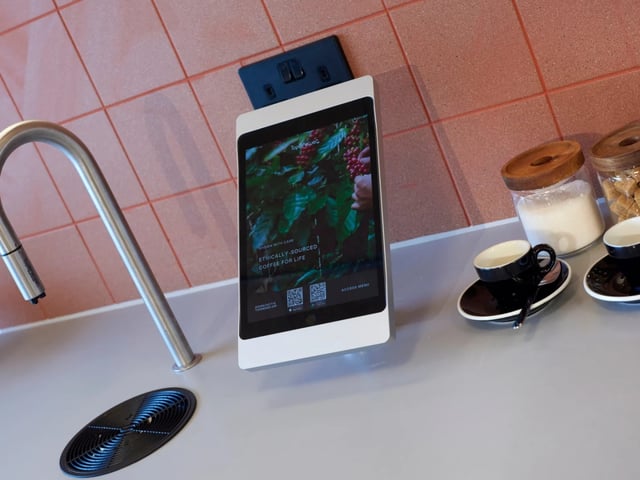 Coffee station with tablet cups and sugar kitchen area at The Gorge in Exeter Student Accommodation