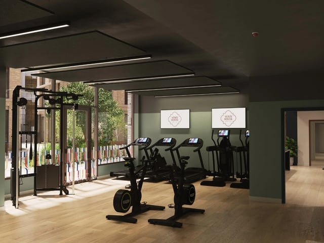 Gym equipment treadmills ellipticals weight machine gym at Venti House in London Student Accommodation