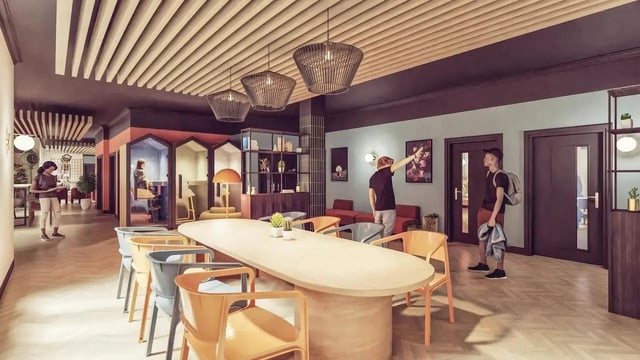 Study pods and shared table area lounge at St Chads Student Village in Birmingham Student Accommodation