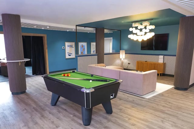 Pool table sofa and TV common area at Aparto Arbury Court in Kingston Upon Thames Student Accommodation