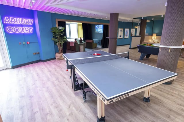 Ping pong table and pool table recreation room at Aparto Arbury Court in Kingston Upon Thames Student Accommodation