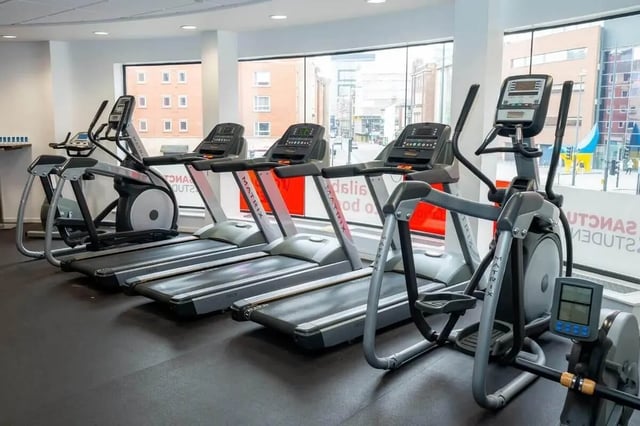 Treadmills and elliptical machines in gym at Marybone Student Village 1 in Liverpool Student Accommodation