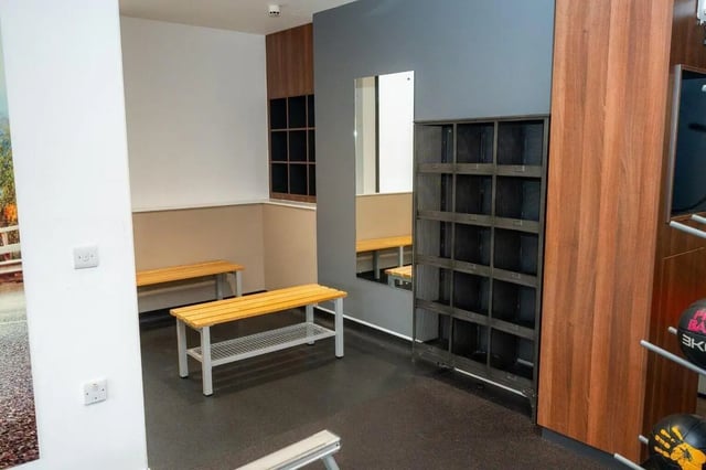 Wooden benches and lockers changing room at Marybone Student Village 1 in Liverpool Student Accommodation
