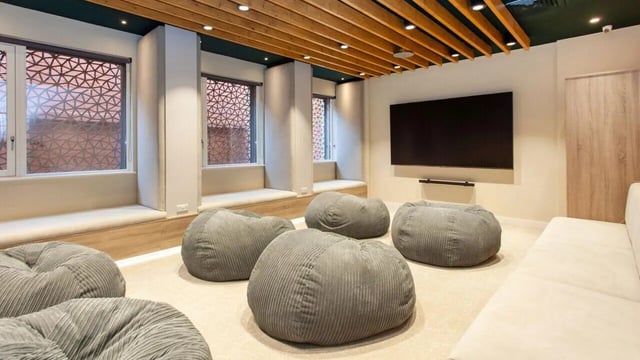 Beanbags TV and sofa lounge area at Sheares Hall in Newcastle Upon Tyne Student Accommodation