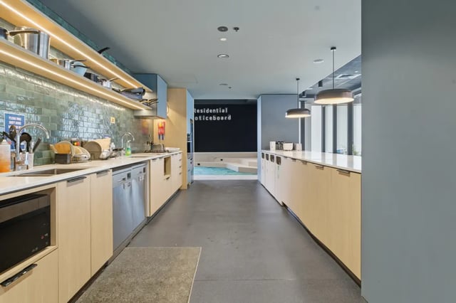 Kitchen with counters appliances sinks and utensils Kitchen at Mayoral Drive Student Accommodation in Auckland Student Accommodation