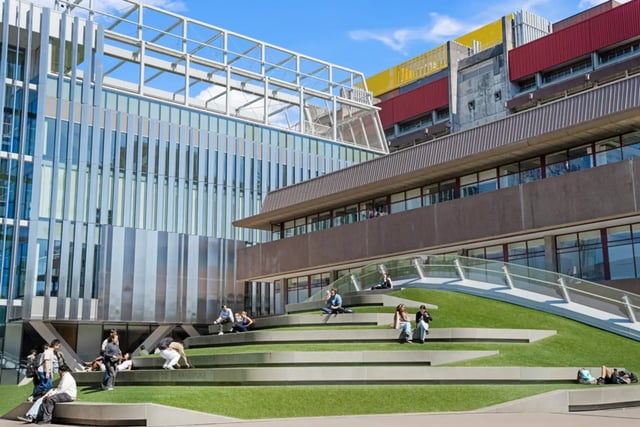 Students on grass tiered seating exterior at Mayoral Drive Student Accommodation in Auckland Student Accommodation