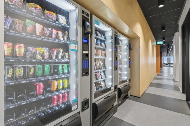 Vending machines filled with snacks and drinks hallway interior. at Mayoral Drive Student Accommodation in Auckland Student Accommodation