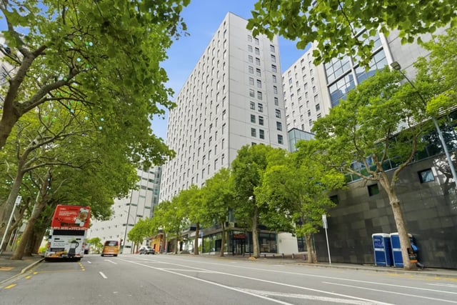 Tall student building exterior street view exterior at Mayoral Drive Student Accommodation in Auckland Student Accommodation
