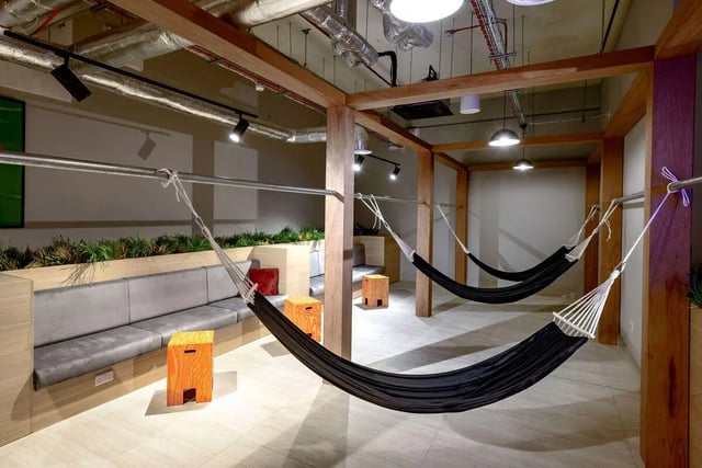 Hammocks couch and seating area communal lounge at True Nottingham in Nottingham Student Accommodation