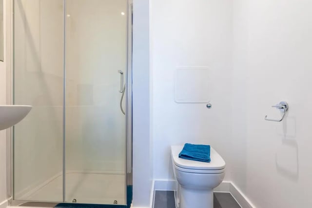 Shower toilet and sink area Bathroom at Hill View Place in Exeter Student Accommodation