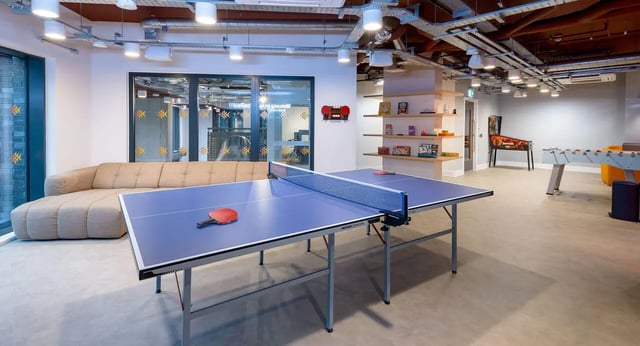 Ping pong table sectional sofa pinball foosball playing area at True Sheffield in Sheffield Student Accommodation