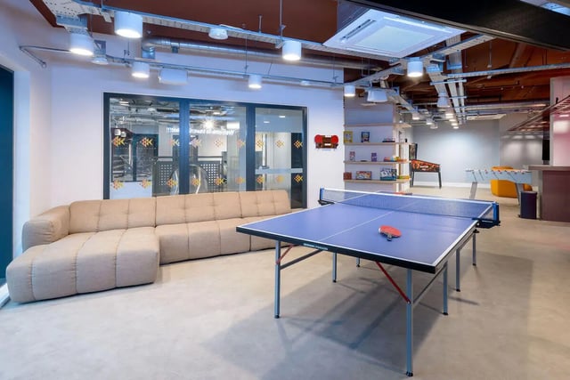 Sofa ping pong table foosball table leisure area at True Sheffield in Sheffield Student Accommodation
