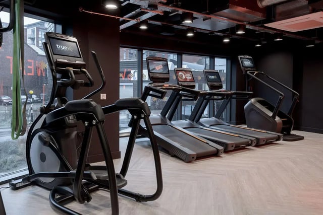 Gym equipment treadmills elliptical and stair climber gym at True Sheffield in Sheffield Student Accommodation