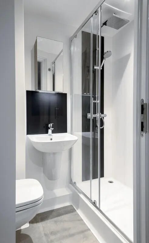 Sink toilet and shower enclosure bathroom at True Sheffield in Sheffield Student Accommodation