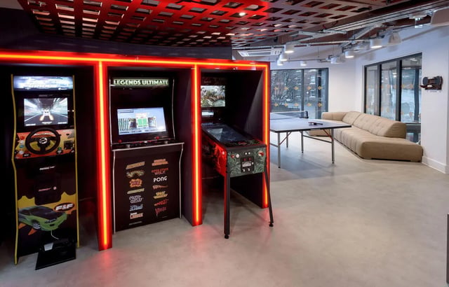 Arcade machines ping pong table large couch communal area at True Sheffield in Sheffield Student Accommodation