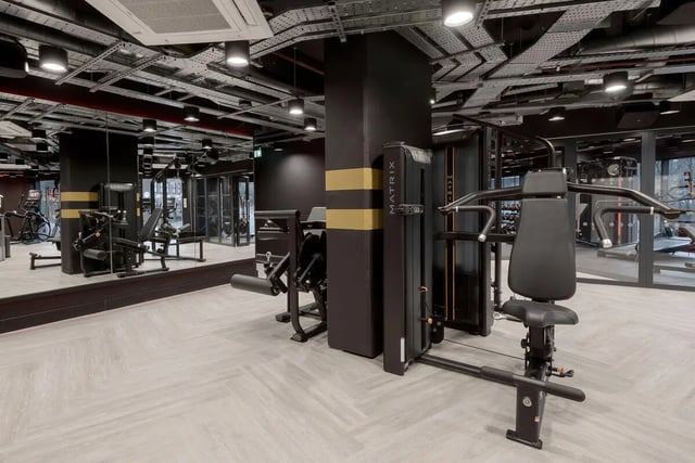 Gym equipment with mirrors playing area at True Sheffield in Sheffield Student Accommodation