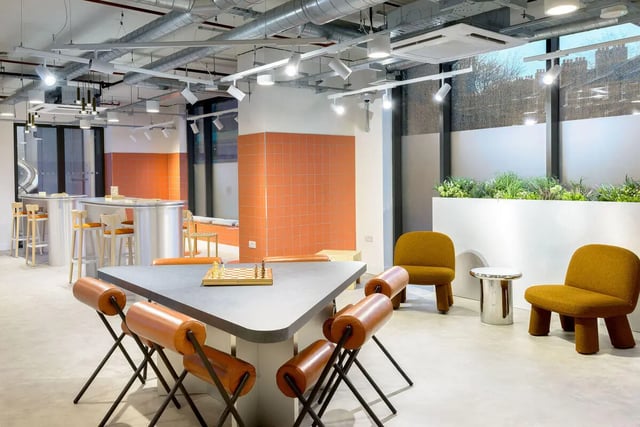 Chessboard chairs table and chairs communal area at True Sheffield in Sheffield Student Accommodation