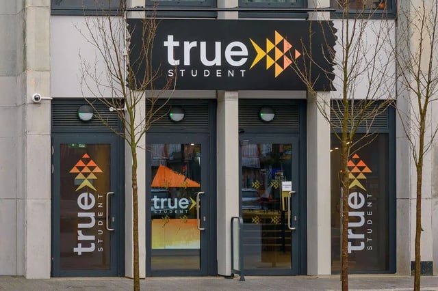Entrance with signs and doors exterior at True Leicester in Leicester Student Accommodation