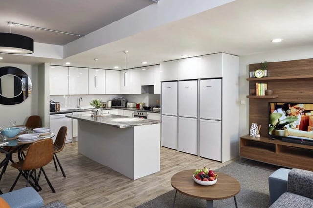 Kitchen dining area with living room living area at LIV Student Sheffield in Sheffield Student Accommodation