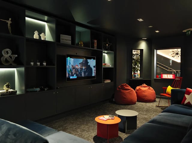 Beanbags television and lounge seating living room at Student Castle Bath in Bath Student Accommodation