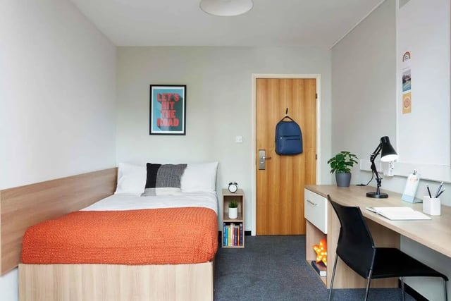 Bed desk lamp and backpack bedroom at Transom House in Bristol Student Accommodation